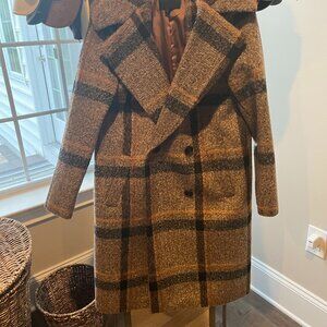 Kendall & Kylie Brown and Black Wool Plaid Coat